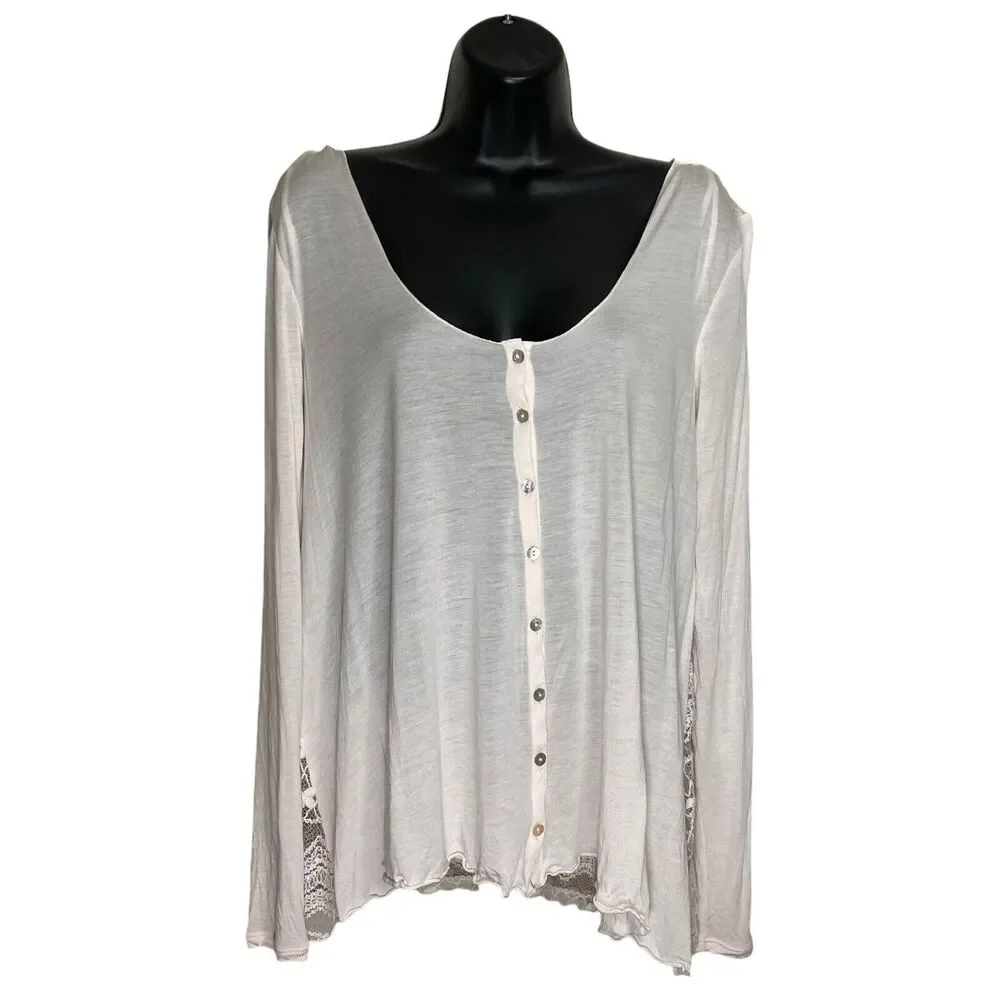 Free People Blouse Top Womens Small Light Pink Lace Open Back Coquette Romantic